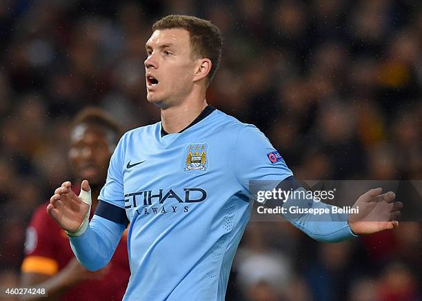 Edin Dzeko of Manchester City FC during the UEFA Champions League Group E match between AS Roma and Manchester City FC at Stadio Olimpico on December...