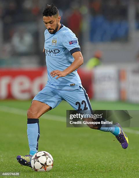 Gael Clichy of Manchester City FC in action during the UEFA Champions League Group E match between AS Roma and Manchester City FC at Stadio Olimpico...