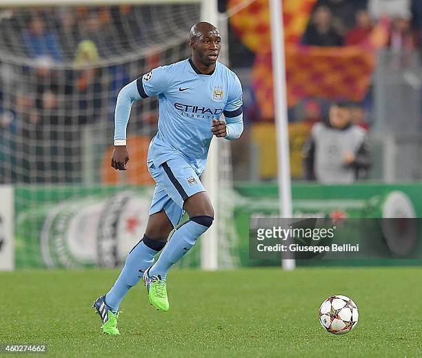 Eliaquim Mangala of Manchester City FC in action during the UEFA Champions League Group E match between AS Roma and Manchester City FC at Stadio...