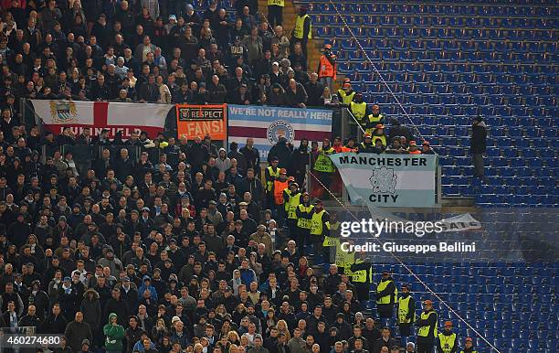 Fans of Manchester City FC during the UEFA Champions League Group E match between AS Roma and Manchester City FC at Stadio Olimpico on December 10,...