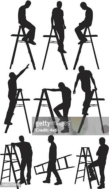 man climbing ladder - step ladder stock illustrations