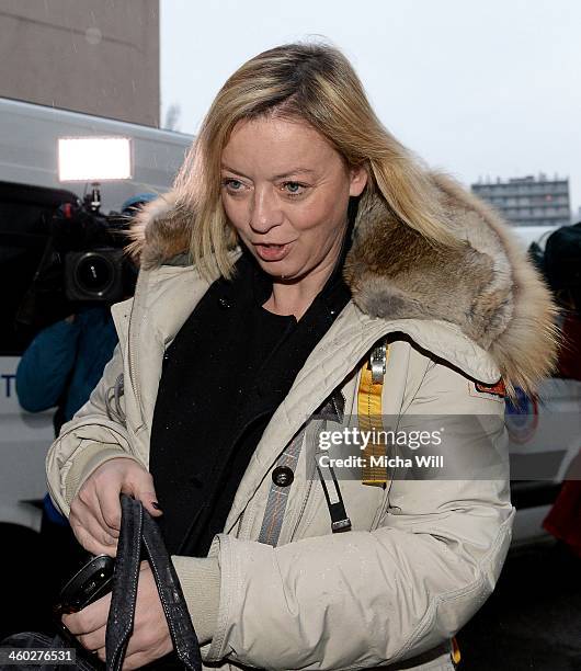 Sabine Kehm, manager of the former German Formula One driver Michael Schumacher, arrives at the Grenoble University Hospital Centre where he remains...