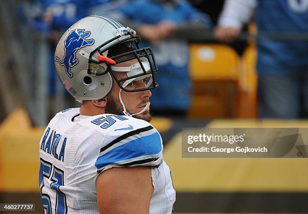 Center Dominic Raiola of the Detroit Lions looks on from the field before a game against the Pittsburgh Steelers at Heinz Field on November 17, 2013...