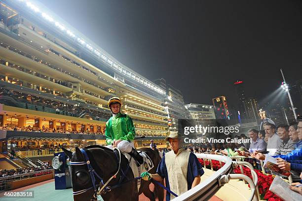 Zac Purton of Australia during the Longines International Jockey Championship meeting at Happy Valley Racecourse on December 10, 2014 in Hong Kong,...