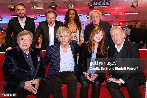 Christophe Willem, Michel Drucker, Karine Silla, Didier Barbelivien, Jacques Leibowitch, Bob Geldof, Carla Bruni and Jean-Paul Gaultier attend the...