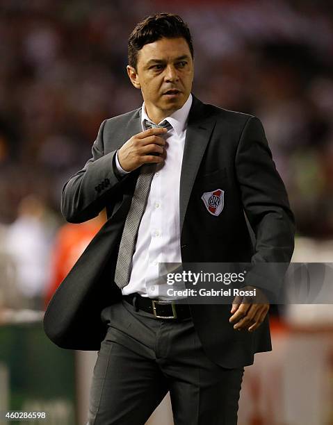 Marcelo Gallardo coach of of River Plate looks on during a second leg final match between River Plate and Atletico Nacional as part of Copa Total...