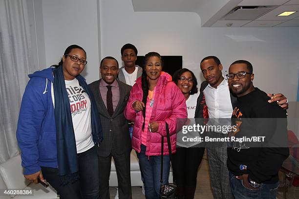 Emerald Garner, Marc Lamont Hill, Emery Garner, Esaw Garner, Erica Garner, Jeff Johnson, and Prince Cobbina attend Justice For Us:BET Town Hall Live...