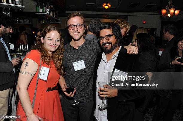 Heidi Zwicker, Harry Vaughn and Sudeep Sharma attend a Sundance Institute Alumni Reception at Harlowe on December 10, 2014 in West Hollywood,...