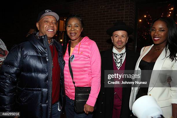 Russell Simmons, Esaw Garner, Damon Peruzzi, and DJ Kiss attend the Together We Stand Fundraiser for the family of Eric Garner at Hudson Common at...