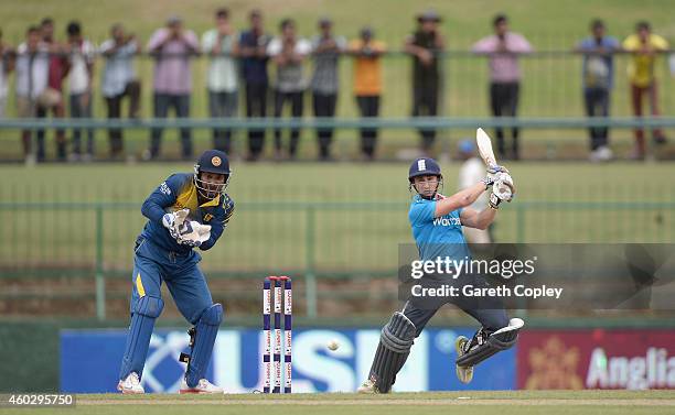 James Taylor of England bats during the 5th One Day International between Sri Lanka and England at Pallekele Cricket Stadium on December 11, 2014 in...