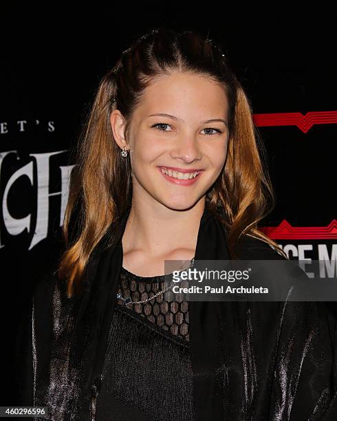 Actress Avery Kristen Pohl attends the premiere of "Scarlet's Witch" at the Vista Theatre on December 10, 2014 in Los Angeles, California.