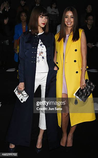 Models Hikari Mori and Izumi Mori are seen at the front row of 'Esprit Dior', Tokyo 2015 Fashion Show at Ryogoku Kokugikan on December 11, 2014 in...