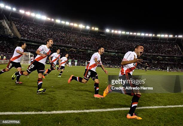 Gabriel Mercado of River Plate celebrates after scoring the opening goal during a second leg final match between River Plate and Atletico Nacional as...