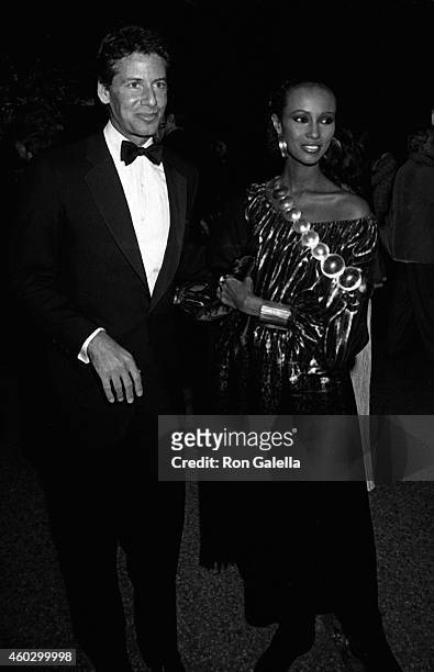 Calvin Klein and Iman attend Metropolitan Museum of Art Costume Institute Gala "The 18th Century Woman" on December 7, 1981 at the Metropolitan...