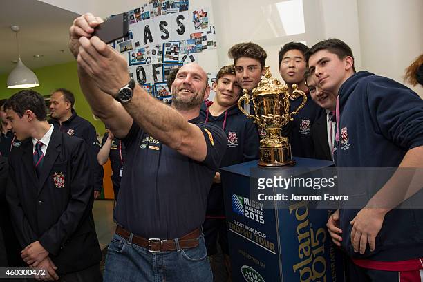 Rugby World Cup 2003 winner and Land Rover Ambassador, Lawrence Dallaglio, visits Dulwich College as part of the Rugby World Cup Trophy Tour,...