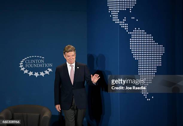 Juan Manuel Santos, President of the Republic of Colombia, attends the Clinton Foundations Future of the Americas summit at the University of Miami...