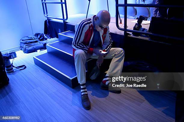 James Carville a political commentator, sits on a back riser during the Clinton Foundations Future of the Americas summit at the University of Miami...