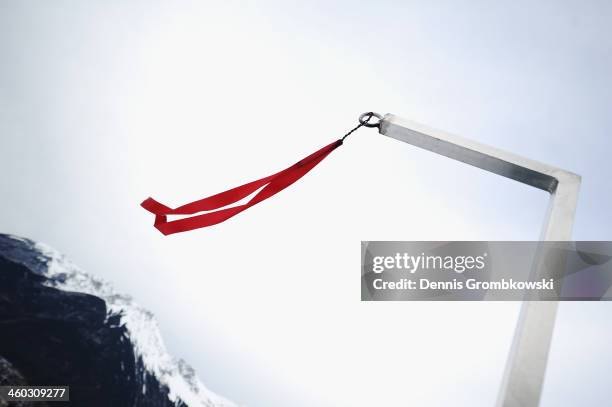 Flag displaying the wind is seen on day 1 of the Four Hills Tournament event at Bergisel on January 3, 2014 in Innsbruck, Austria. Strong winds...