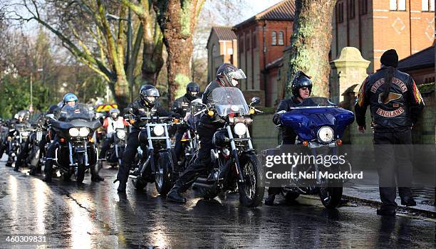 Hells Angels attend the funeral of Ronnie Biggs at Golders Green Crematorium on January 3, 2014 in London, England.