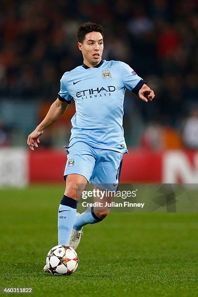 Samir Nasri of Manchester City in action during the UEFA Champions League Group E match between AS Roma and Manchester City FC at Stadio Olimpico on...