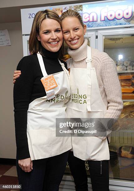 Journalist Savannah Guthrie and model Karolina Kurkova attend Feeding America Hosts Bi-Coastal Celebrity Volunteer Event at the Food Bank For New...