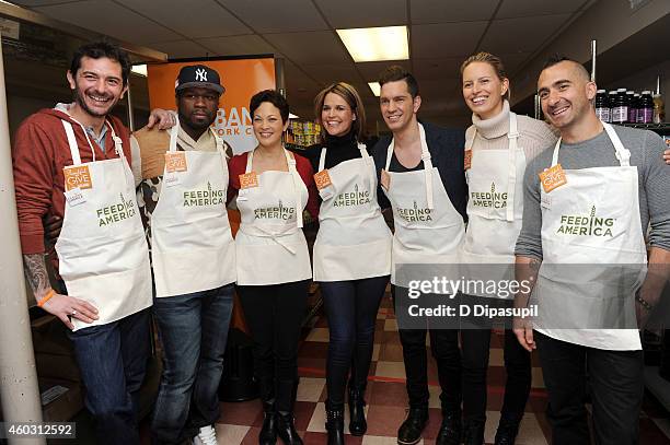 Gabriele Corcos, 50 Cent, Ellie Krieger, Savannah Guthrie, Andy Grammer, Karolina Kurkova and Marc Forgione attend Feeding America Hosts Bi-Coastal...