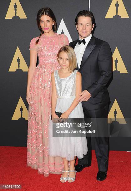 Model Rhea Durham, daughter Ella Wahlberg and actor Mark Wahlberg arrive at the Academy Of Motion Picture Arts And Sciences' Governors Awards at The...