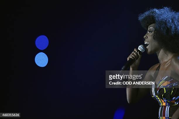 British singer Laura Mvula performs at the Nobel Peace Prize Concert at the Oslo spectrum on December 11, 2014. The 17-year-old Pakistani girls'...