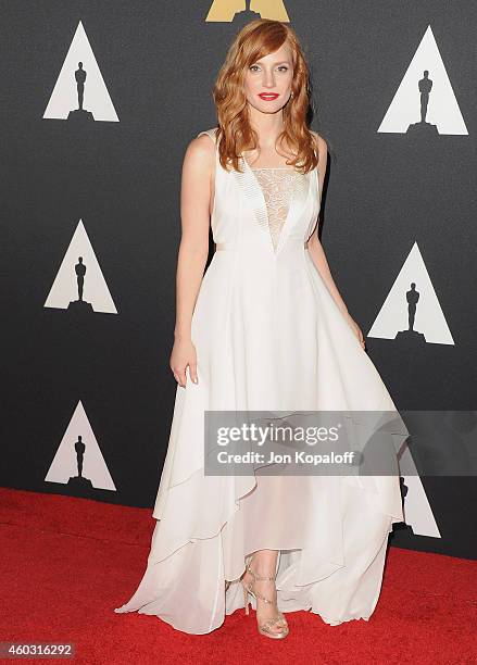 Actress Jessica Chastain arrives at the Academy Of Motion Picture Arts And Sciences' Governors Awards at The Ray Dolby Ballroom at Hollywood &...