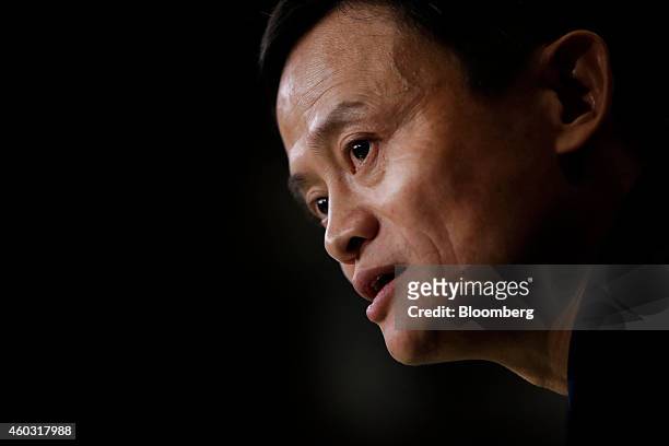 Bloomberg's Best Photos 2014: Billionaire Jack Ma, chairman of Alibaba Group Holding Ltd., speaks during an interview on the floor of the New York...