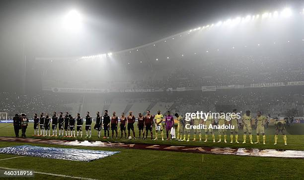 Players of Besiktas and Tottenham Hotspur are seen ahead of the UEFA Europa League Group C match between Besiktas JK and Tottenham Hotspur FC at...