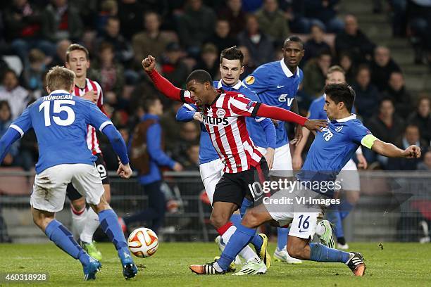 , Tomas Hubocan of Dinamo Moscow, Georginio Wijnaldum of PSV, Artur Yusupov of Dinamo Moscow, Christian Noboa of Dinamo Moscow during the UEFA Europa...