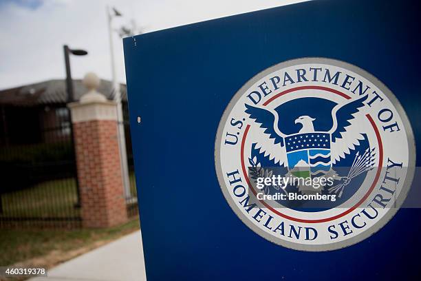 The U.S. Department of Homeland Security seal stands at the agency's headquarters in Washington, D.C., U.S., on Thursday, Dec. 11, 2014. The U.S....