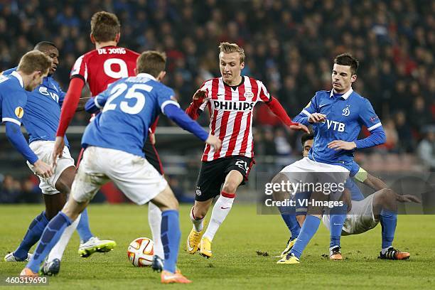 Marcel Ritzmaier of PSV , Artur Yusupov of Dinamo Moscow during the UEFA Europa League group match between PSV Eindhoven and Dinamo Moscow on...