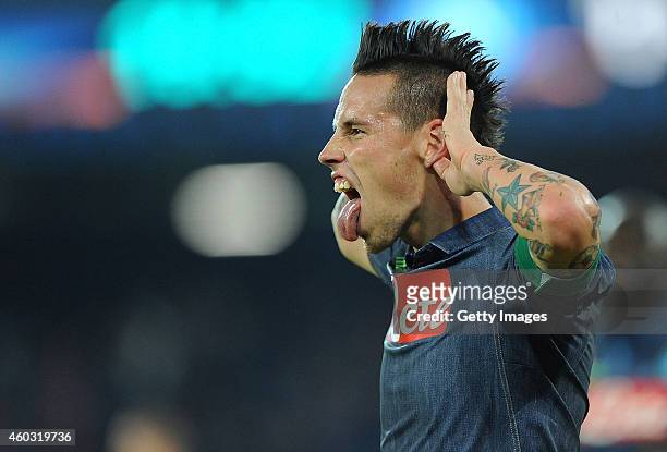 Marek Hamsik of Napoli celebrates after scoring their second goal during the UEFA Europa League football match between SSC Napoli and SK Slovan...