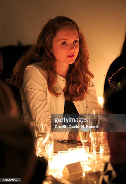 Lily Cole attends the Edun Pre Fall Dinner at Alison Jacques Gallery on December 11, 2014 in London, England.