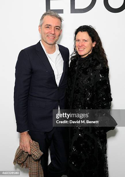 Katie Grand and Steve Mackey attend the Edun Pre Fall Dinner at Alison Jacques Gallery on December 11, 2014 in London, England.