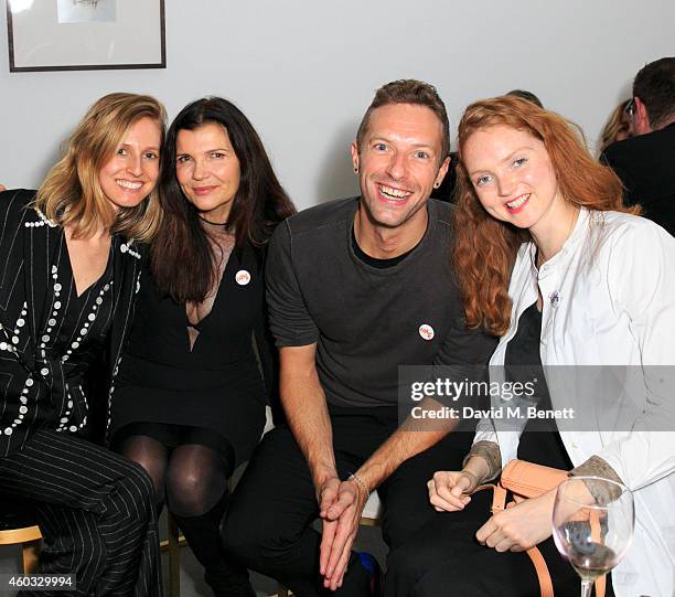 Danielle Sherman, Ali Hewson, Chris Martin and Lily Cole attend the Edun Pre Fall Dinner at Alison Jacques Gallery on December 11, 2014 in London,...