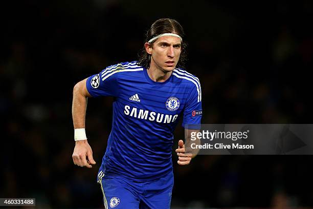 Filipe Luis of Chelsea in action during the UEFA Champions League group G match between Chelsea and Sporting Clube de Portugal at Stamford Bridge on...