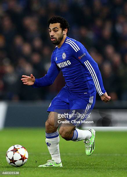 Mohamed Salah of Chelsea runs with the ball during the UEFA Champions League group G match between Chelsea and Sporting Clube de Portugal at Stamford...
