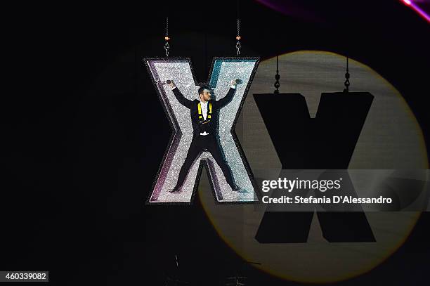 Alessandro Cattelan appear on X Factor Italia Tv Show on December 11, 2014 in Milan, Italy.