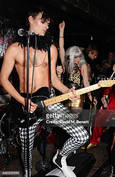 Fag Junky performs at the Glam Rock Christmas party to celebrate the collaboration between House of Hackney and Terry De Havilland at The Scotch of...