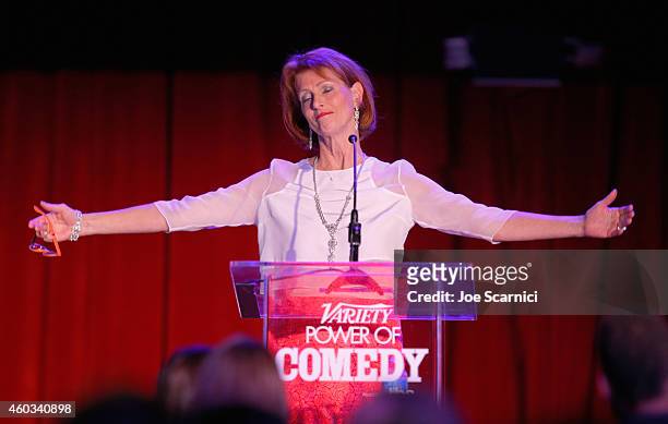Founder & CEO of the Noreen Fraser Foundation, Noreen Fraser speaks onstage at Variety's 5th annual Power of Comedy presented by TBS benefiting the...