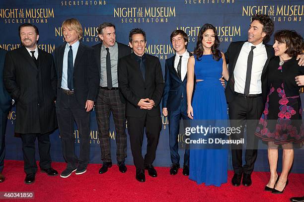 Ricky Gervais, Owen Wilson, Steve Coogan, Ben Stiller, Skyler Gisondo, Mizuo Peck, director Shawn Levy, and Andrea Martin attend the "Night At The...