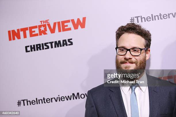 Seth Rogen arrives at the Los Angeles premiere of "The Interview" held at The Theatre at Ace Hotel Downtown LA on December 11, 2014 in Los Angeles,...