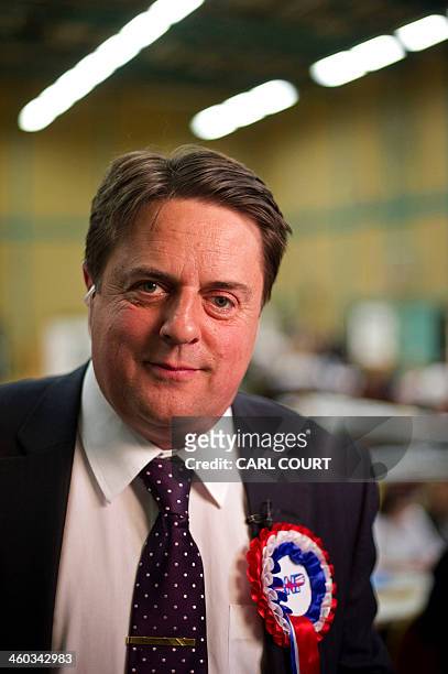 This file picture taken on May 7, 2010 shows British National Party leader , and candidate for Barking, Nick Griffin posing for a photograph at the...