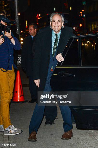 Comedian Robert Klein enters the ""Late Show With David Letterman" at the Ed Sullivan Theater on December 11, 2014 in New York City.