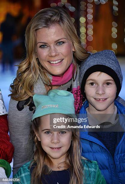 Actress Alison Sweeney and her children Ben Sanov and Megan Hope Sanov attend the Disney On Ice Presents Let's Celebrate! event at Staples Center on...