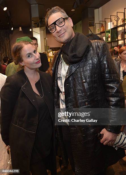 Lauri Firtstenberg and Cameron Silver attend diptyque and LAxART celebrates opening of Beverly Hills Boutique at Diptyque Boutique on December 11,...