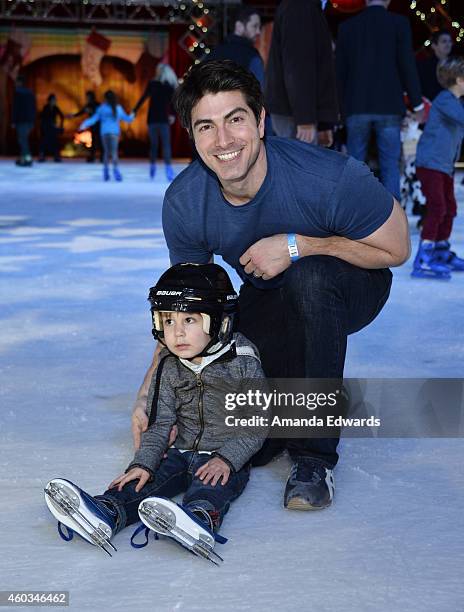 Actor Brandon Routh and his son Leo James Routh attend the Disney On Ice Presents Let's Celebrate! event at Staples Center on December 11, 2014 in...